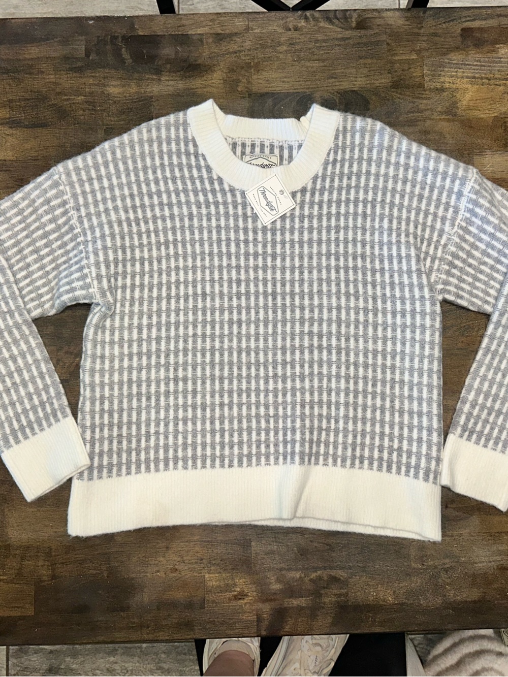 Relaxed Crewneck Sweater in Light Gray and Cream